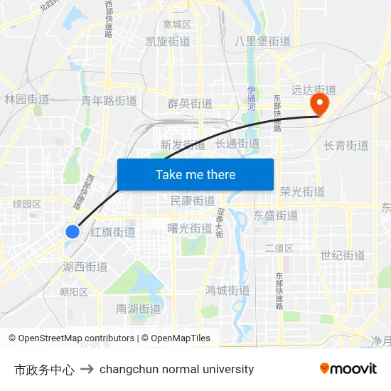 City Government Service Center to Changchun Normal University map