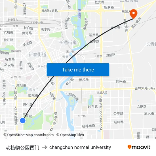 Zoo West Gate to Changchun Normal University map