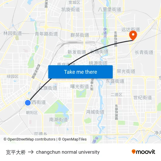 Kuanping Bridge to Changchun Normal University map