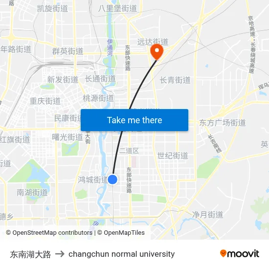 Dongnanhu Avenue to Changchun Normal University map