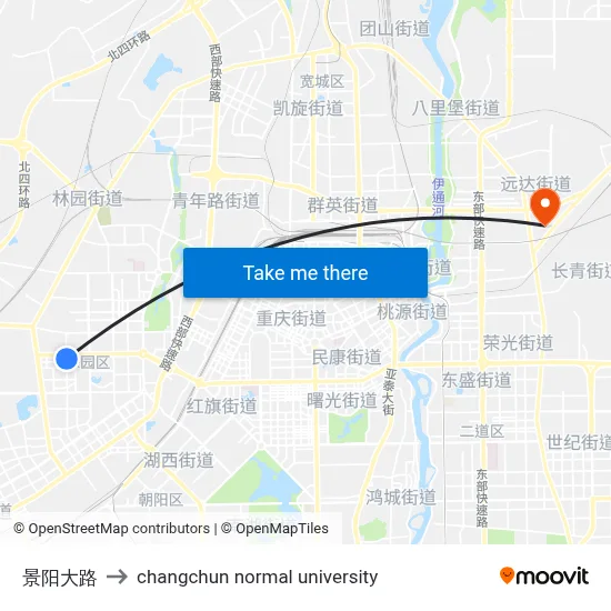 Jingyang Avenue to Changchun Normal University map