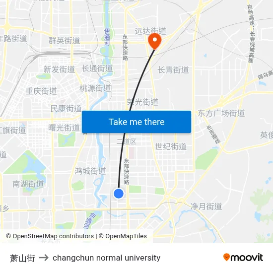 Xiaoshan Street to Changchun Normal University map
