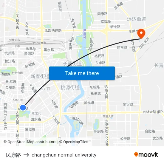 Minkang Road to Changchun Normal University map