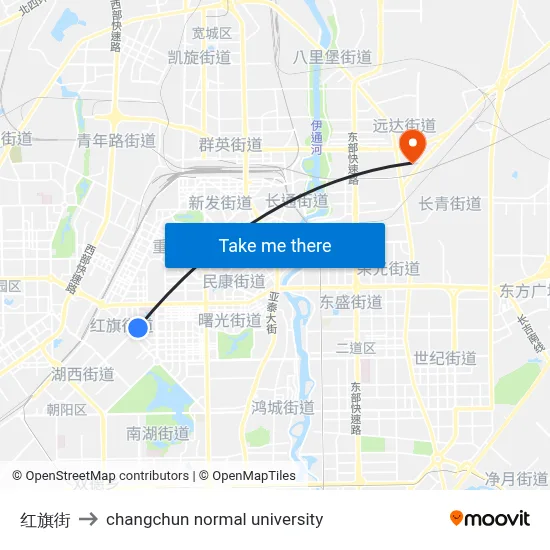Hongqi Street to Changchun Normal University map