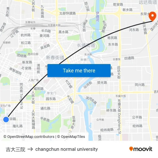 Jilin University Third Hospital to Changchun Normal University map