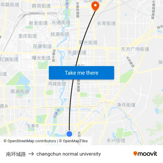 Nanhuan Road to Changchun Normal University map