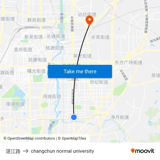 Zhanjiang Road to Changchun Normal University map