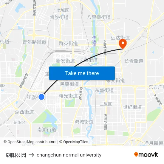 Chaoyang Park to Changchun Normal University map