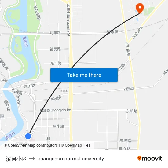 滨河小区 to changchun normal university map