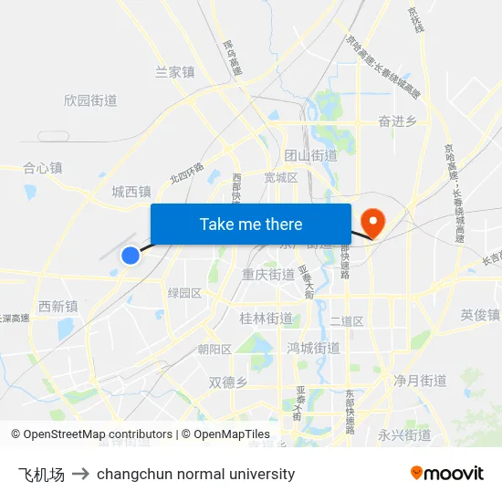 飞机场 to changchun normal university map