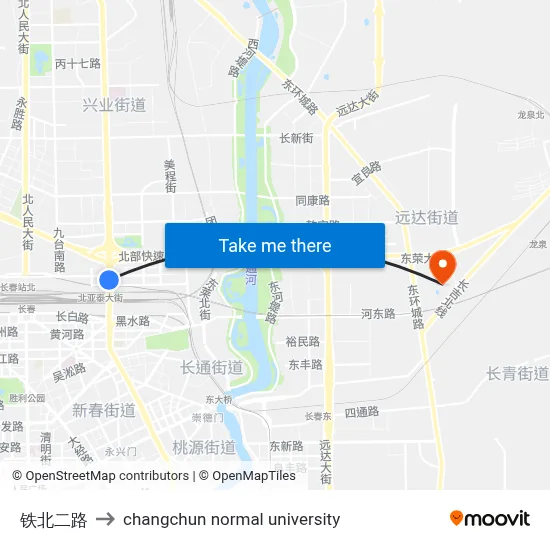 Tiebei 2nd Road to Changchun Normal University map