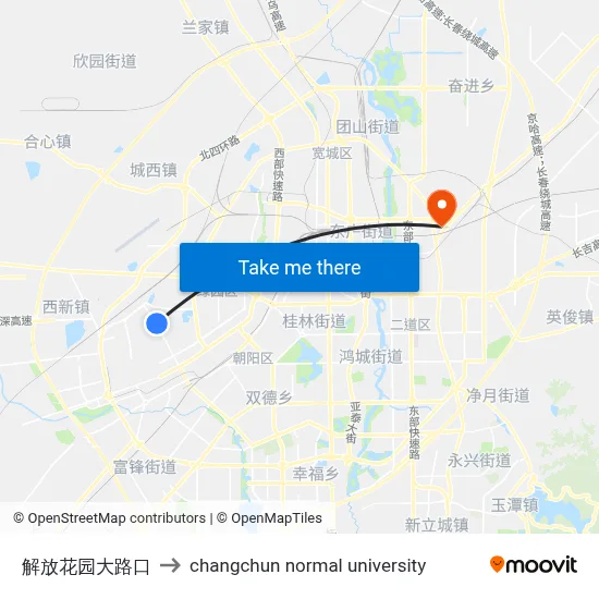 Liberation Garden Junction to Changchun Normal University map