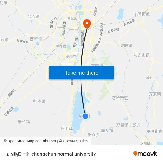 Xinhu Town to Changchun Normal University map
