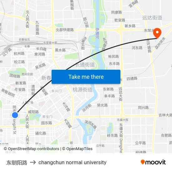 East Chaoyang Road to Changchun Normal University map