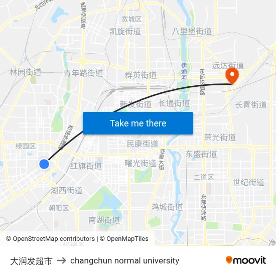 RT-Mart Supermarket to Changchun Normal University map