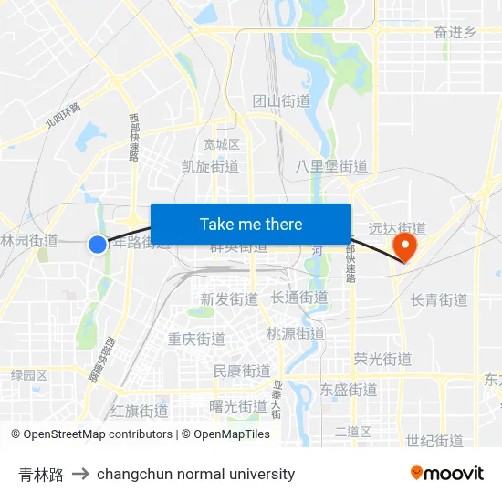 Qinglin Road to Changchun Normal University map