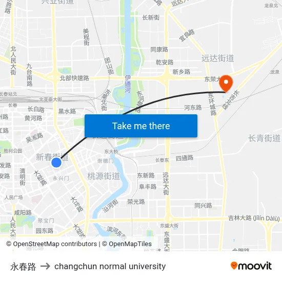 Yongchun Road to Changchun Normal University map