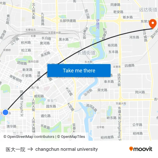 First Hospital of Medical University to Changchun Normal University map