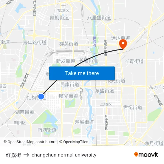 Hongqi Street to Changchun Normal University map