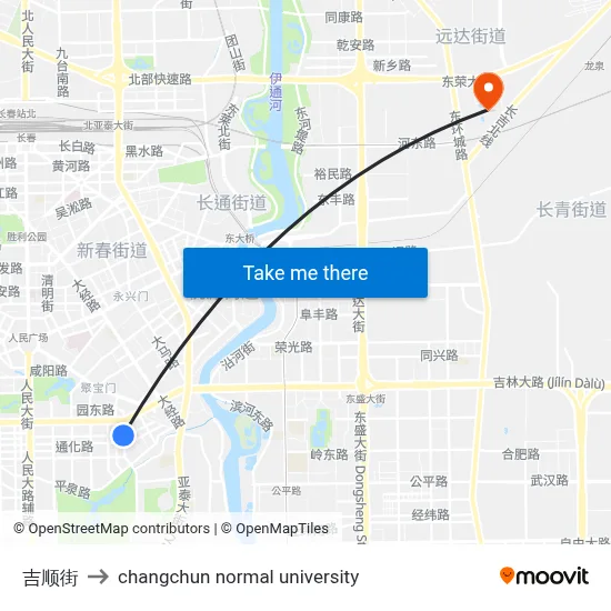 Jishun Street to Changchun Normal University map