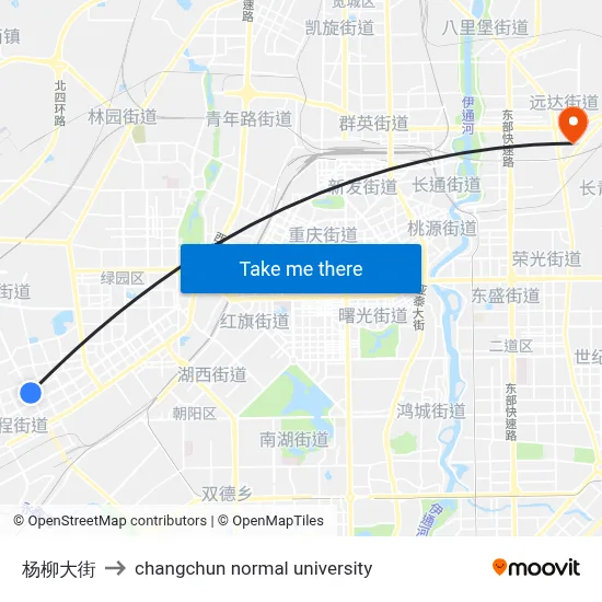 Yangliu Street to Changchun Normal University map