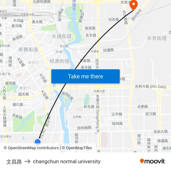 文昌路 to changchun normal university map