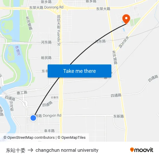 East Station District 10 to Changchun Normal University map