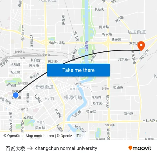 Department Store to Changchun Normal University map