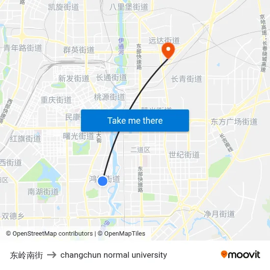 Dongling South Street to Changchun Normal University map
