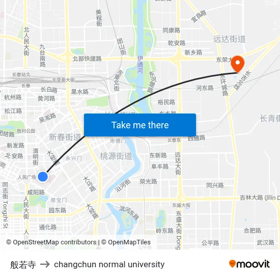 Hannyaji Temple to Changchun Normal University map
