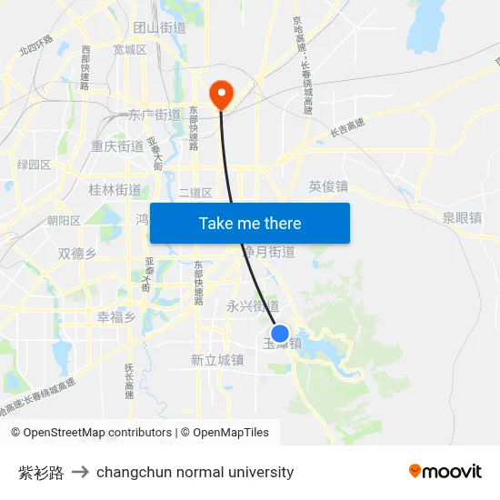 Zishan Road to Changchun Normal University map