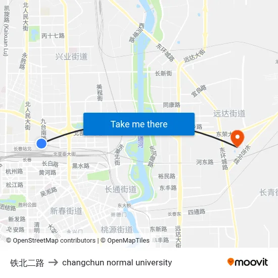 Tiebei 2nd Road to Changchun Normal University map