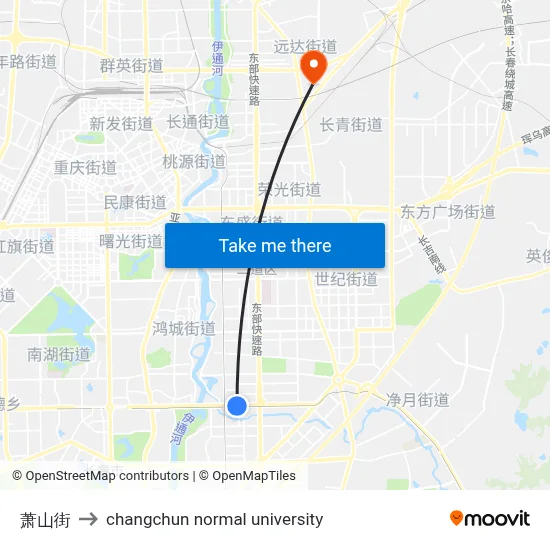 Xiaoshan Street to Changchun Normal University map
