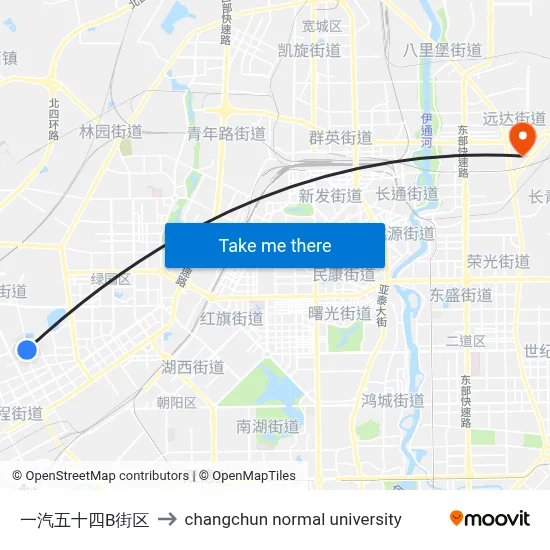 一汽五十四B街区 to changchun normal university map