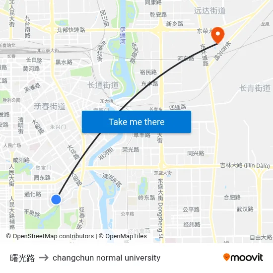 Shuguang Road to Changchun Normal University map