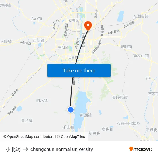 Xiaobei Gully to Changchun Normal University map