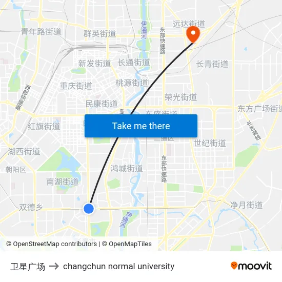 Satellite Plaza to Changchun Normal University map