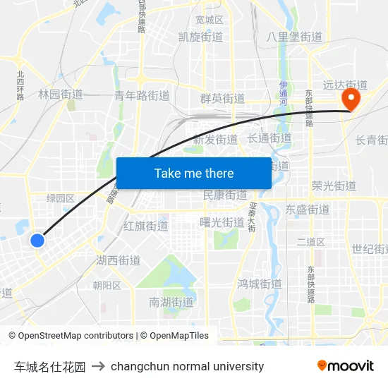 Car City Mingshi Garden to Changchun Normal University map