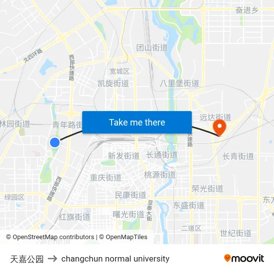 Tianjia Park to Changchun Normal University map