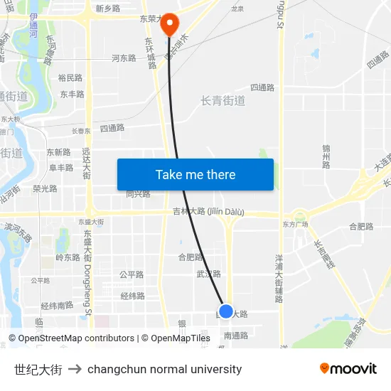 Century Street to Changchun Normal University map