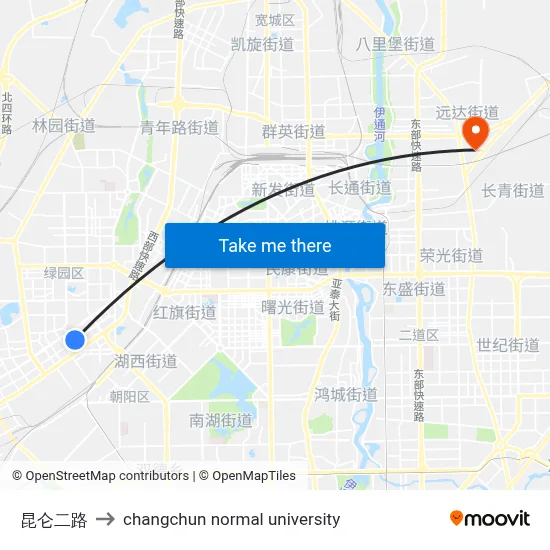 Kunlun 2nd Road to Changchun Normal University map