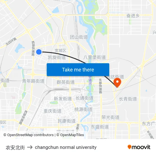 Nong'an North Street to Changchun Normal University map