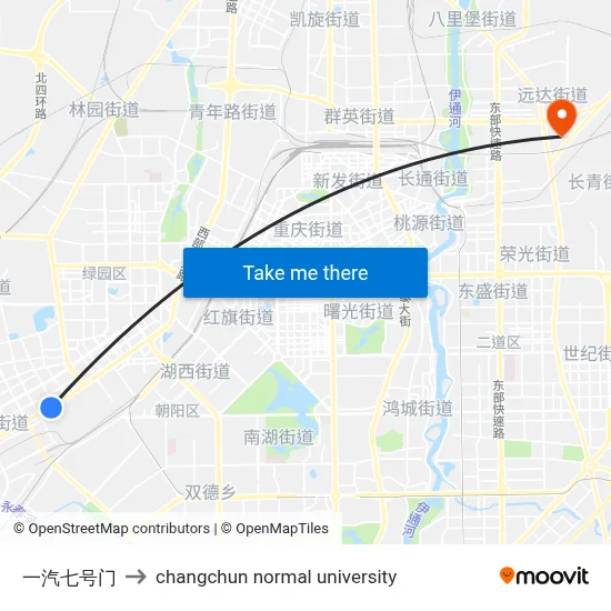 一汽七号门 to changchun normal university map