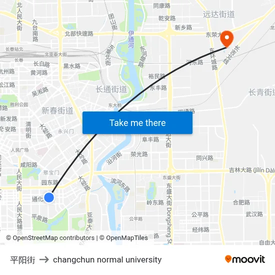 Pingyang Street to Changchun Normal University map