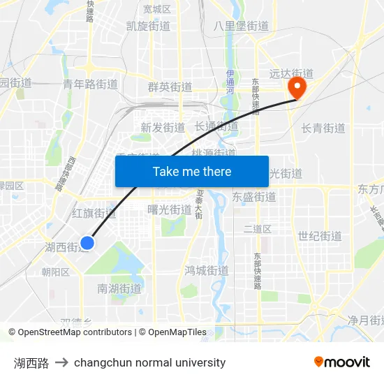 Huxi Road to Changchun Normal University map
