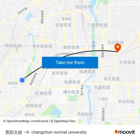 Jingyang Avenue to Changchun Normal University map