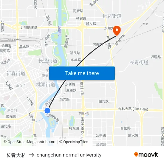 长春大桥 to changchun normal university map