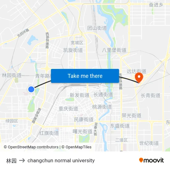 Lin Garden to Changchun Normal University map