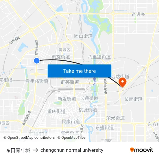 东田青年城 to changchun normal university map