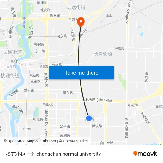 Pine Garden Community to Changchun Normal University map